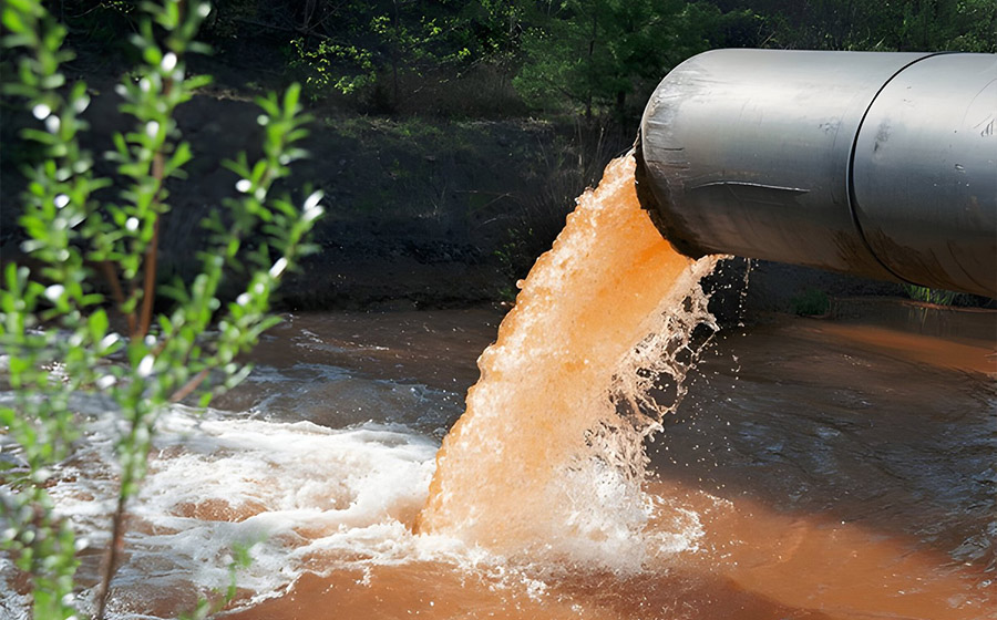 Wastewater is discharged into the river