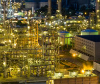 Oil tanks and big factory during night